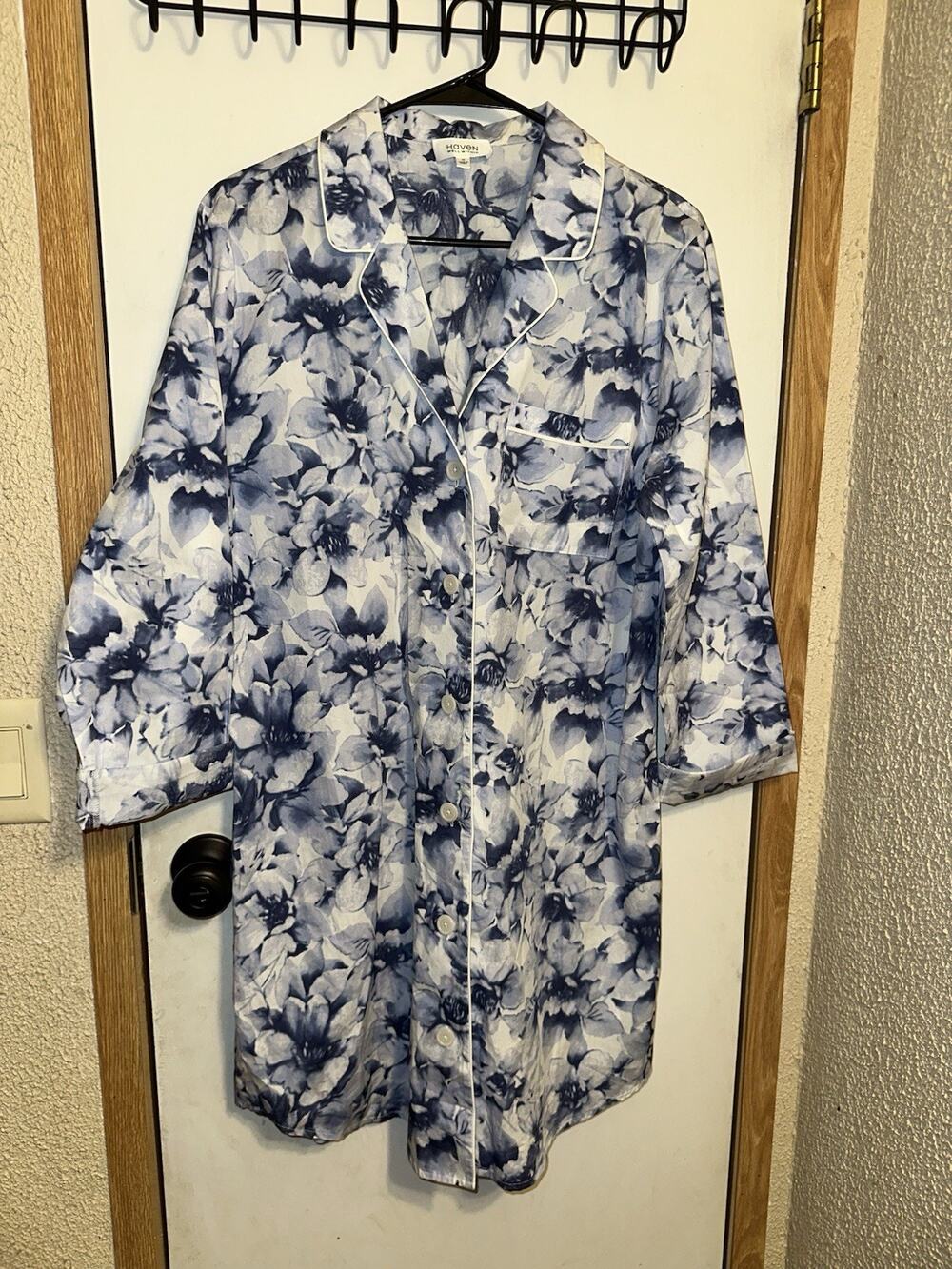 Haven Well Within Cotton Poplin Floral Button Down Sleep Shirt Nightgown SZ M